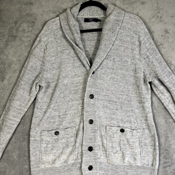 J Crew Cardigan Mens L Gray Knit Lambswool Shawl Neck Sweater Grandpa Basic - Picture 2 of 10